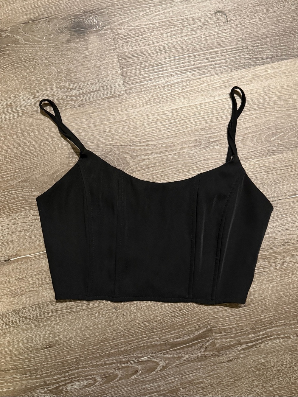 Tiger Mist Black Corset Style Cropped Cami with Slim Straps